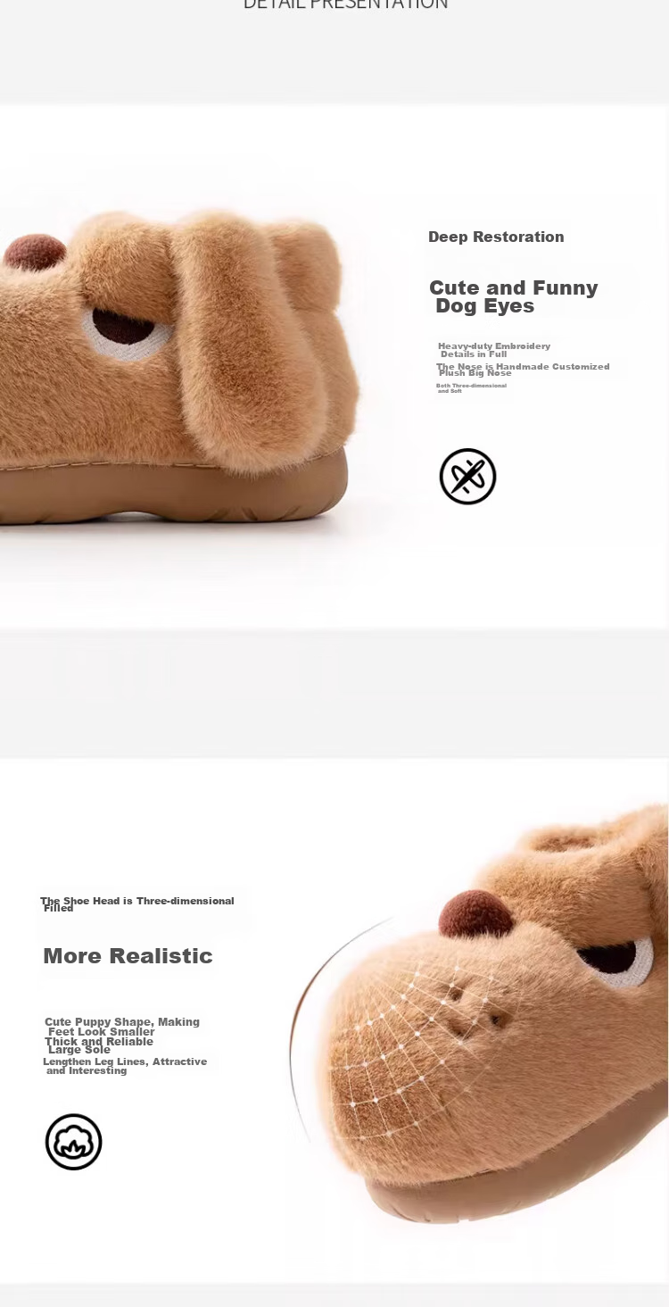 Chikoku Cute Puppy Cotton Shoes for Women, Autumn And Winter Home Non-Slip Cotton Slippers, Heel-Wrapped Warm Couple Plush Cotton Boots for Me 7