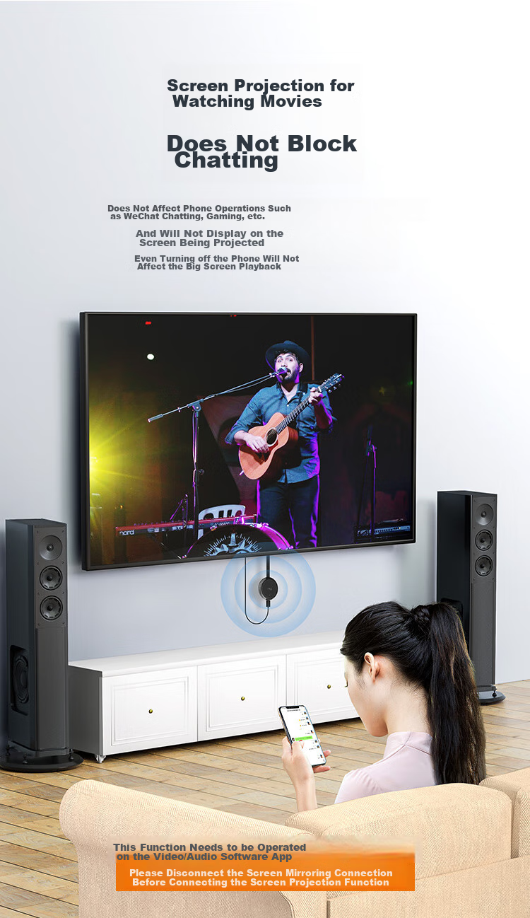 CHOOSEAL (CHOSEAL) Wireless Screen Mirroring Device for Mobile Phones, 4K HD HDMI Audio And Video Synchronization Transmitter, Supports Landscape And Portrait Screens, Compatible with Apple And Android Phones, Computers, TVs, Monitors, And Projectors 5