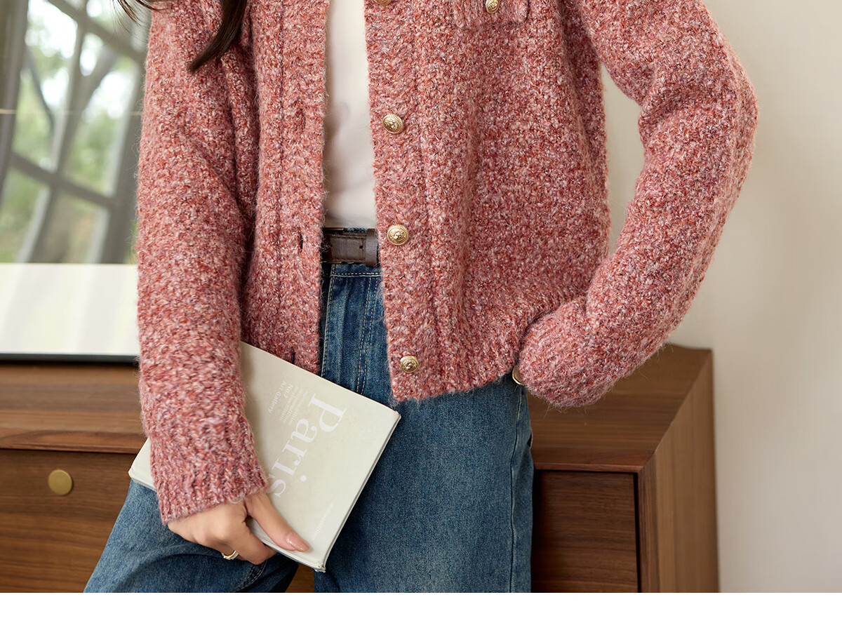 PinCai Women's Knitted Cardigan New Year Battle Robe Little Chanel Style Soft Wool Crew Neck Sweater P144U4016 5
