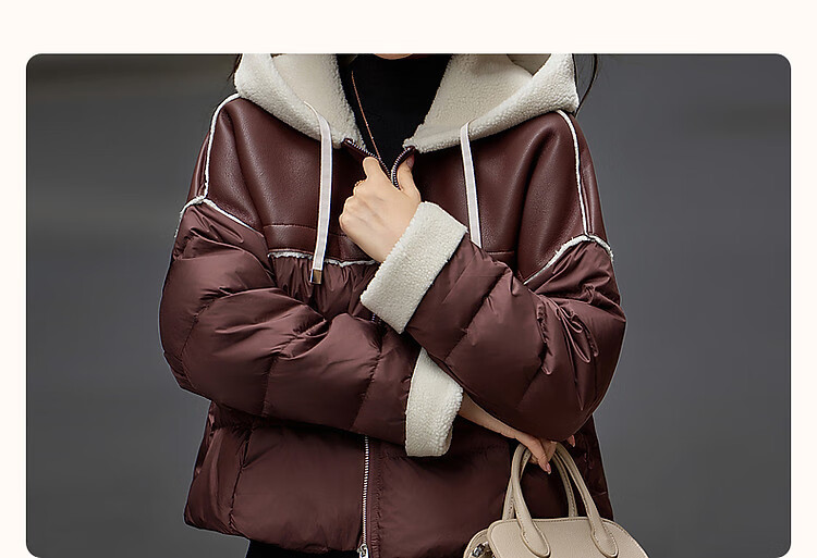 Dme [Xueshan Dushi] Winter 400T Spring Yafang Light Luxury 90% Duck Down Hooded Patchwork Elastic down Jacket for Wome 3