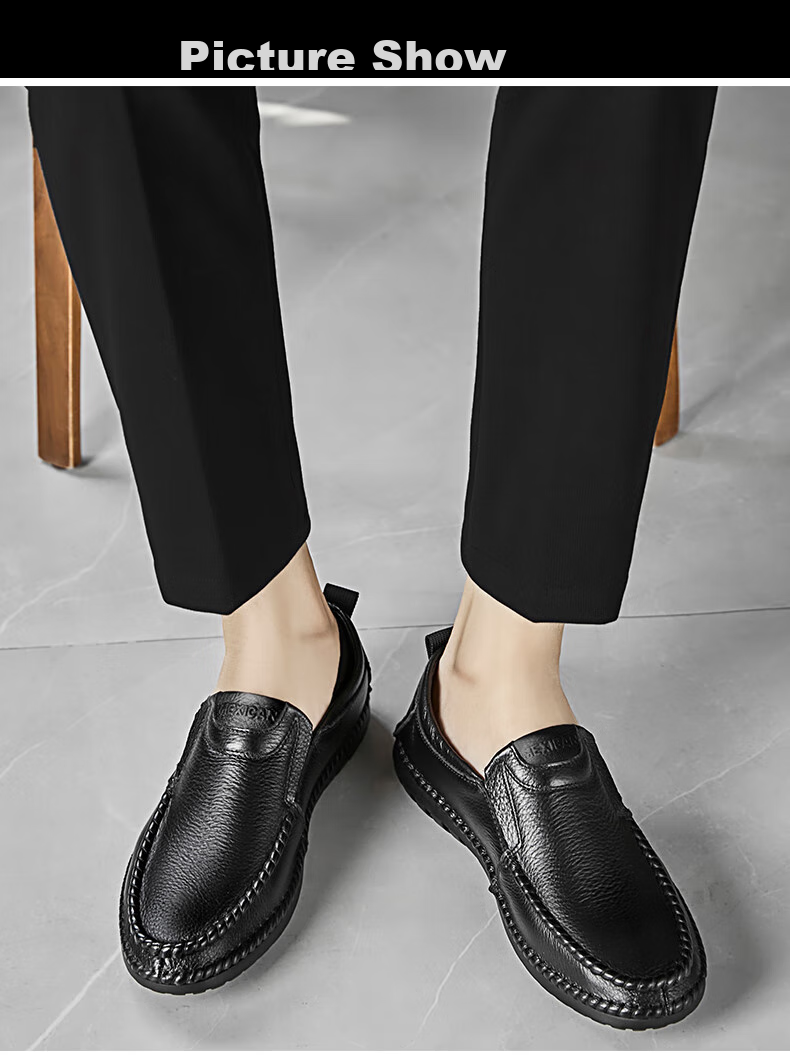 MEXICAN Business Casual Shoes Men's Top-Grain Leather Shoes Formal Slip-On Derby Shoes for Men 8283 Black Size 40 11