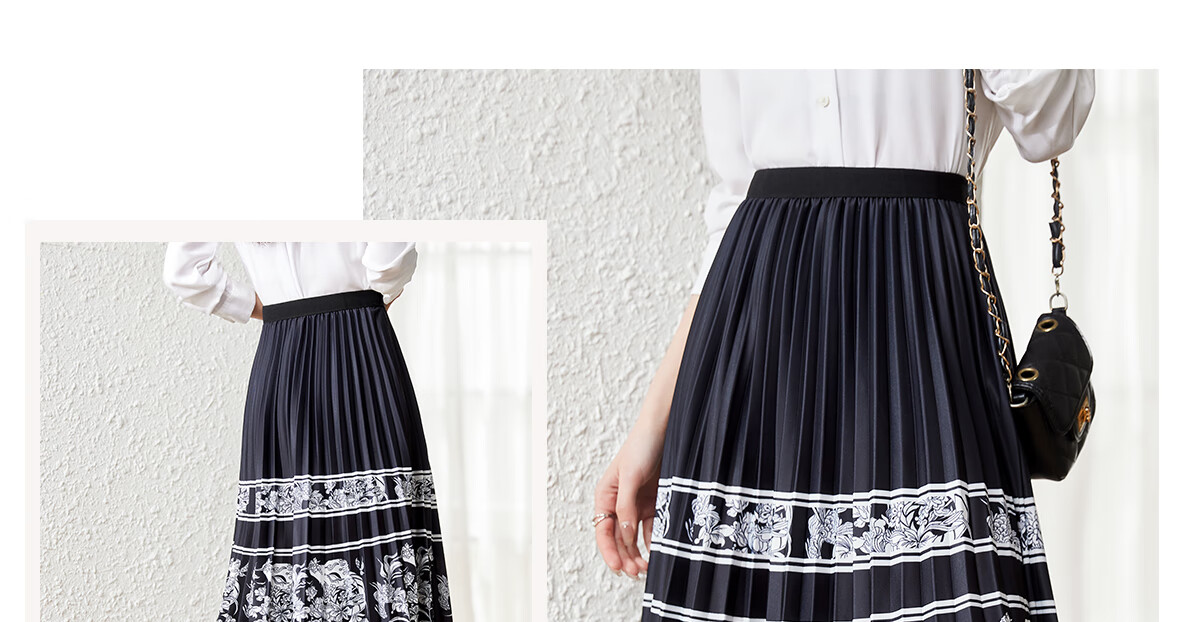 Chushen Oriental Minimalist-Style New Chinese-Style Midi Skirt for Women, Printed High-Waist A-Line Pleated Improved Horse-Face Skirt S143B1423 12