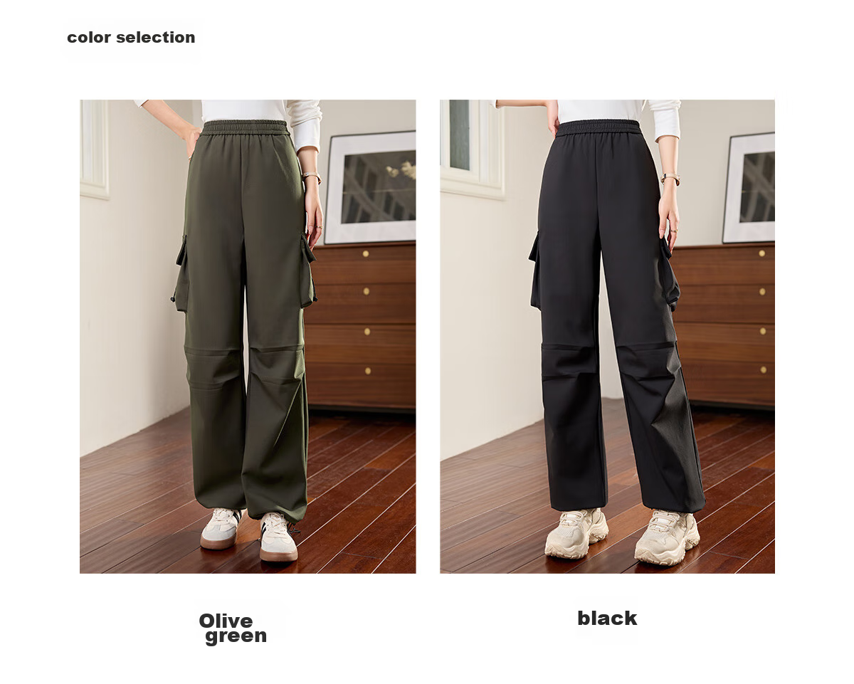 Halo Queen Women's Casual Pants, American-Style Breathable Loose Cargo Pants, High-Waisted Draping Parachute Pants H13KK2711 62