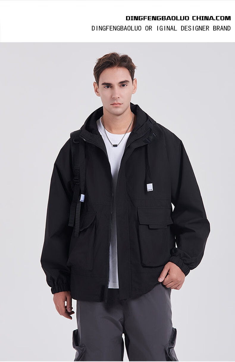 Dingfengbaoluo Men's Jacket, Spring And Summer Loose-Fit Trendy Ins Hooded Workwear Outdoor Coat YM9926 Dark Green XL 8