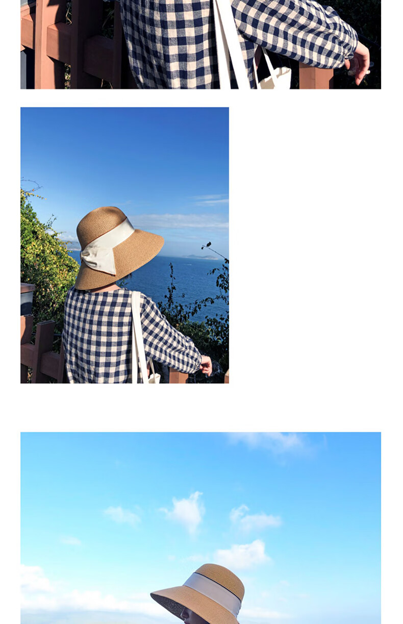 XUEXIMAN Women's Straw Hat Ins Style Summer Foldable Beach Hat Face Covering Sun Hat Bowknot Fisherman Hat Sunshade Hat Bucket Hat 23