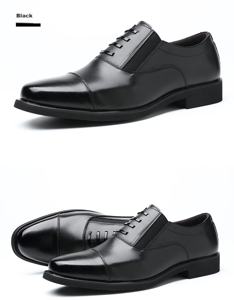 Poitulas Men's Leather Shoes with Three-Point Connection, Business Casual Formal Shoes, British Comfortable Slip-On Loafers, 9916 Black, Size 38 19