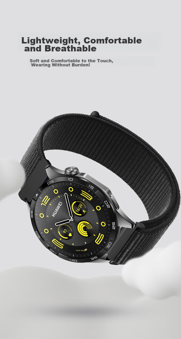 Freeson Compatible with Huawei WATCH4/3/GT4/3/2/Pro/Honor Magic2/GS3 (46mm) Smartwatch, Loop Nylon Strap Breathable Wristband 22mm Black 4