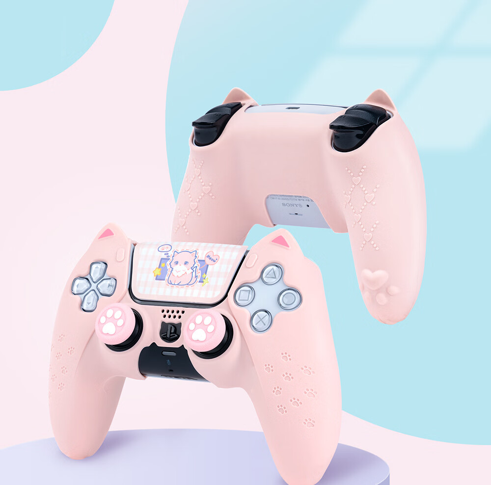 Jixiang PS5 Controller Protective Case, Pink Sweet Heart Skeleton Controller Silicone Cover, Full Protection Anti-Slip Sweat-Absorbing Soft Shell, Cute Cartoon Protective Controller Gaming Accessory 3