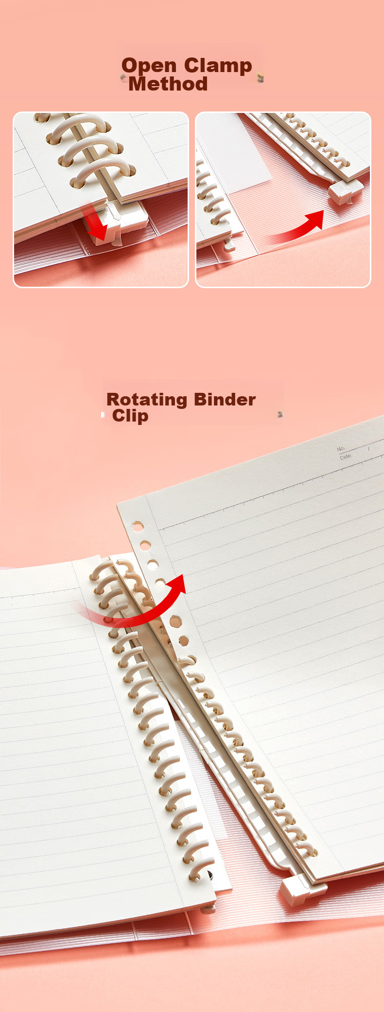Wengu Loose-Leaf Notebook, Handwritten B5/60 Sheets, for Notes And Diary, Suitable for Middle And High School Students, Office Meeting Use, Detachable with 26 Holes, Includes Index Dividers, Ruled B17-B5/B Pink 5