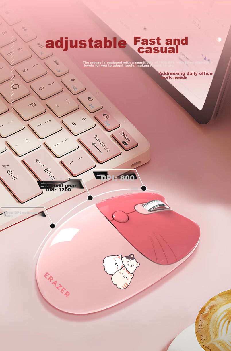Lenovo Invests in Brand Yinengzhe Wireless Mouse, Quiet And Portable, Gift for Women, Compatible with Desktop/Lenovo Legion/XiaoXin Laptops, Cat Ear Peach Pink N521 7