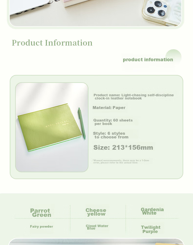 Sannianerban A5/60 Sheets Self-Discipline Check-In Leather Notebook, Student Study Planner, Weekly Schedule Book, Time Management Daily Task Calendar, Parrot Gree 2