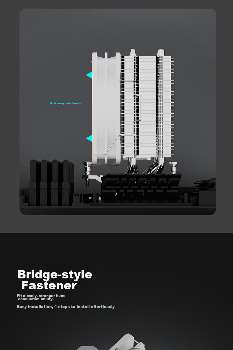Great Wall Shanhe S400i CPU Air Cooler (4 Heat Pipes/PWM/Motherboard Clearance/12CM Fan/Supports 1851/115X/Intel Specific/Not AMD Compatible) 6