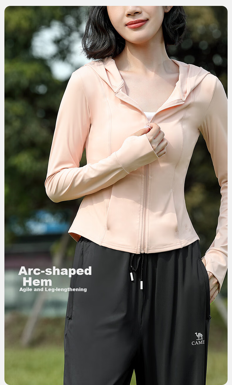 CAMEL Quick-Dry Sun Protection Jacket for Women, Original Yarn Ice-Feel Outdoor Sports Hoodie, Slim-Fit New Summer Top Coat 43