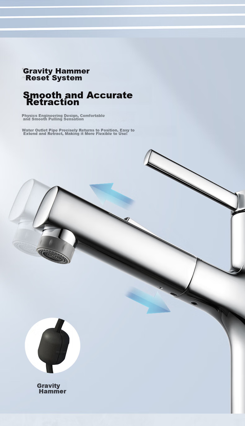 ARROW Multifunctional Pull-Out Basin Faucet for Bathroom Vanity Sink Hot and Cold Tap AE41135CP 10