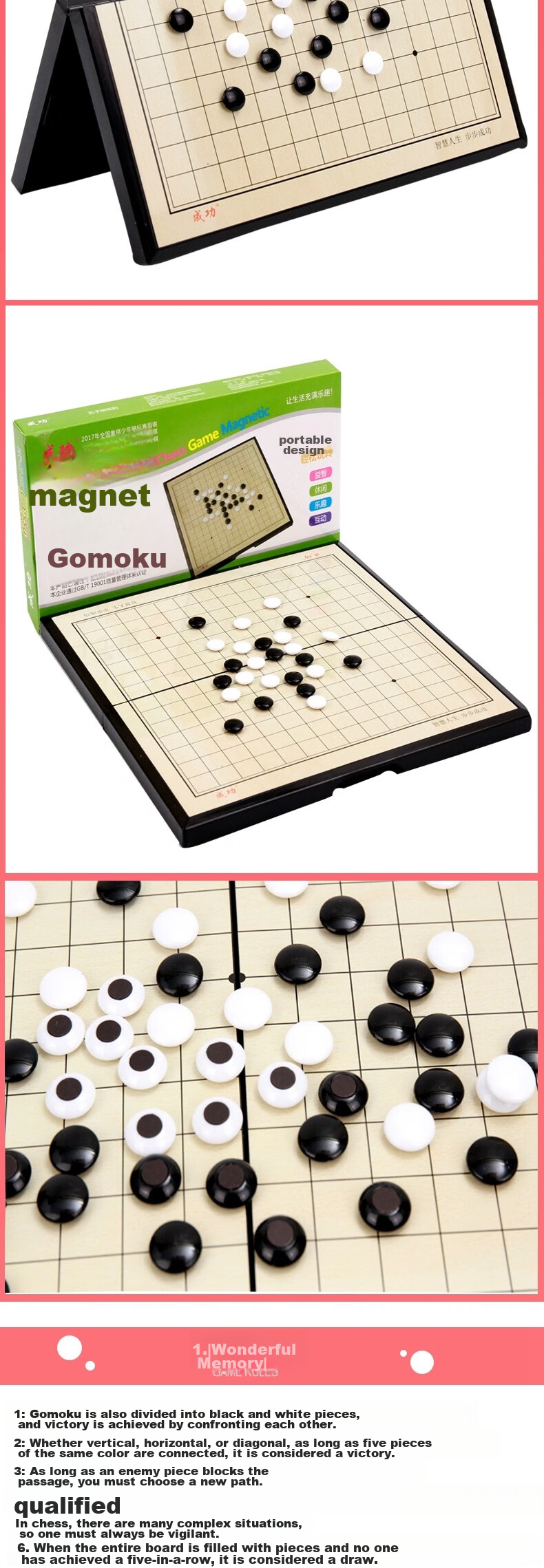 Chenggong Magnetic Five-In Chess Set with Folding Board, Board Game for Children's Leisure And Travel, Portable Five-In Chess Set 5218 3