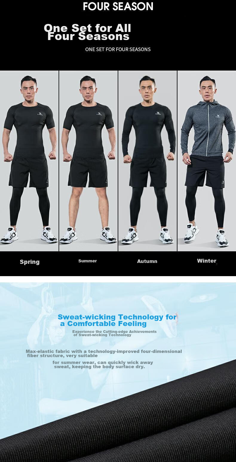 CAMEL Men's Sports Set, Five-Piece Fitness Outfit, New Long-Sleeve And Long Pants, Quick-Dry Running Basketball Training Sportswear 4
