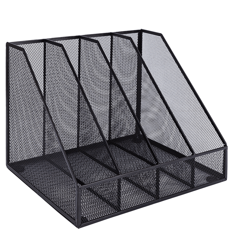 Deli Four-Tier Metal Desktop File Organizer, Office Desk Filing Storage Box, Multi-Layer Document Rack, Mesh Hollow File Holder, Black 78986