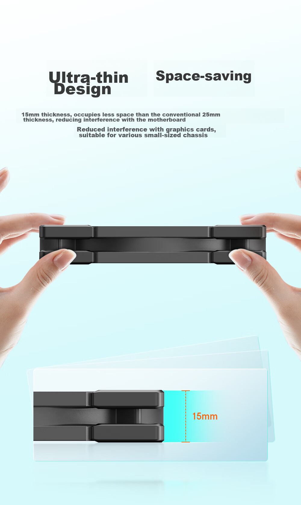ID-COOLING 9CM Thin Fan, Non-Luminous Case Fan, PWM Temperature Control, Suitable for ITX Bottom-Mounted Computer Cooling Fan, 9015 Specification, TF-9215 1