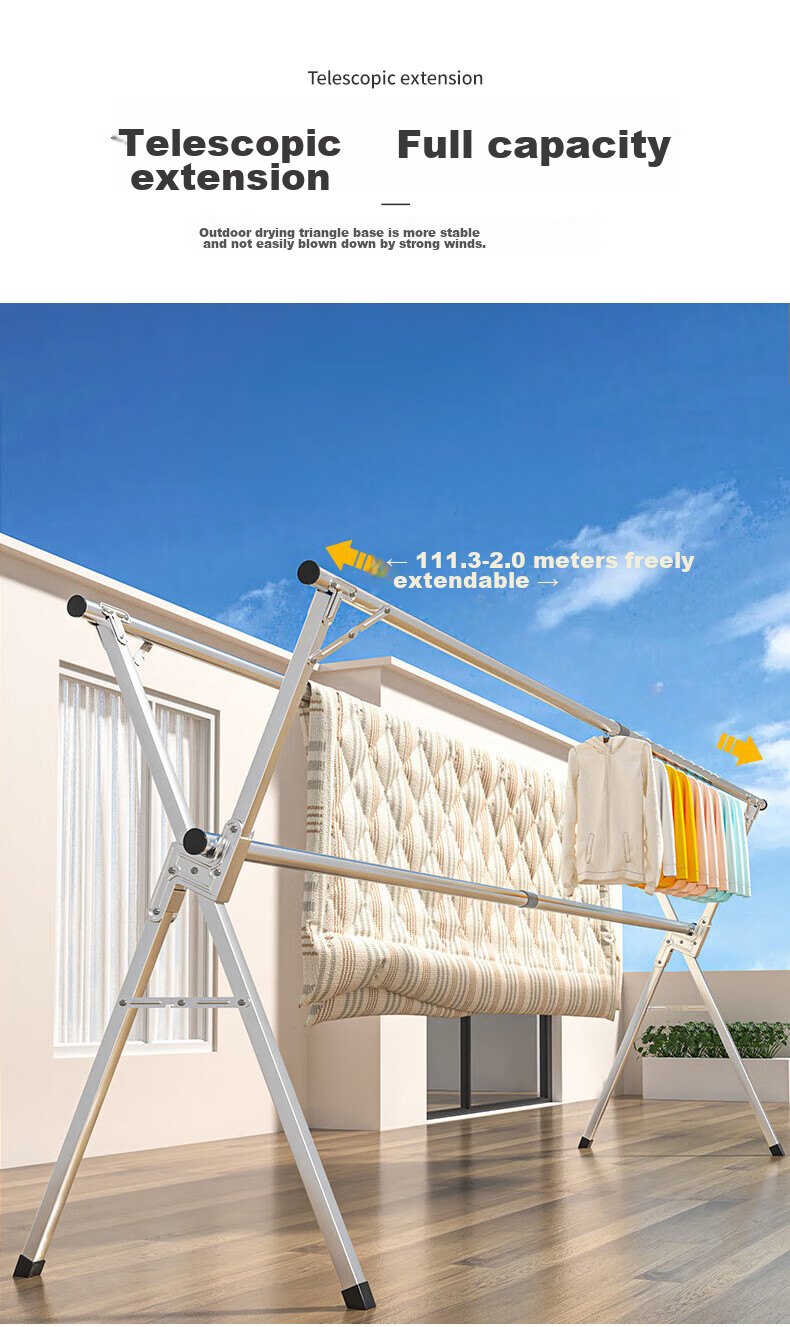Quanpinwu Foldable Retractable Clothes Drying Rack, No Installation Required, Stainless Steel Balcony Laundry Hanger for Clothes And Bedding 4