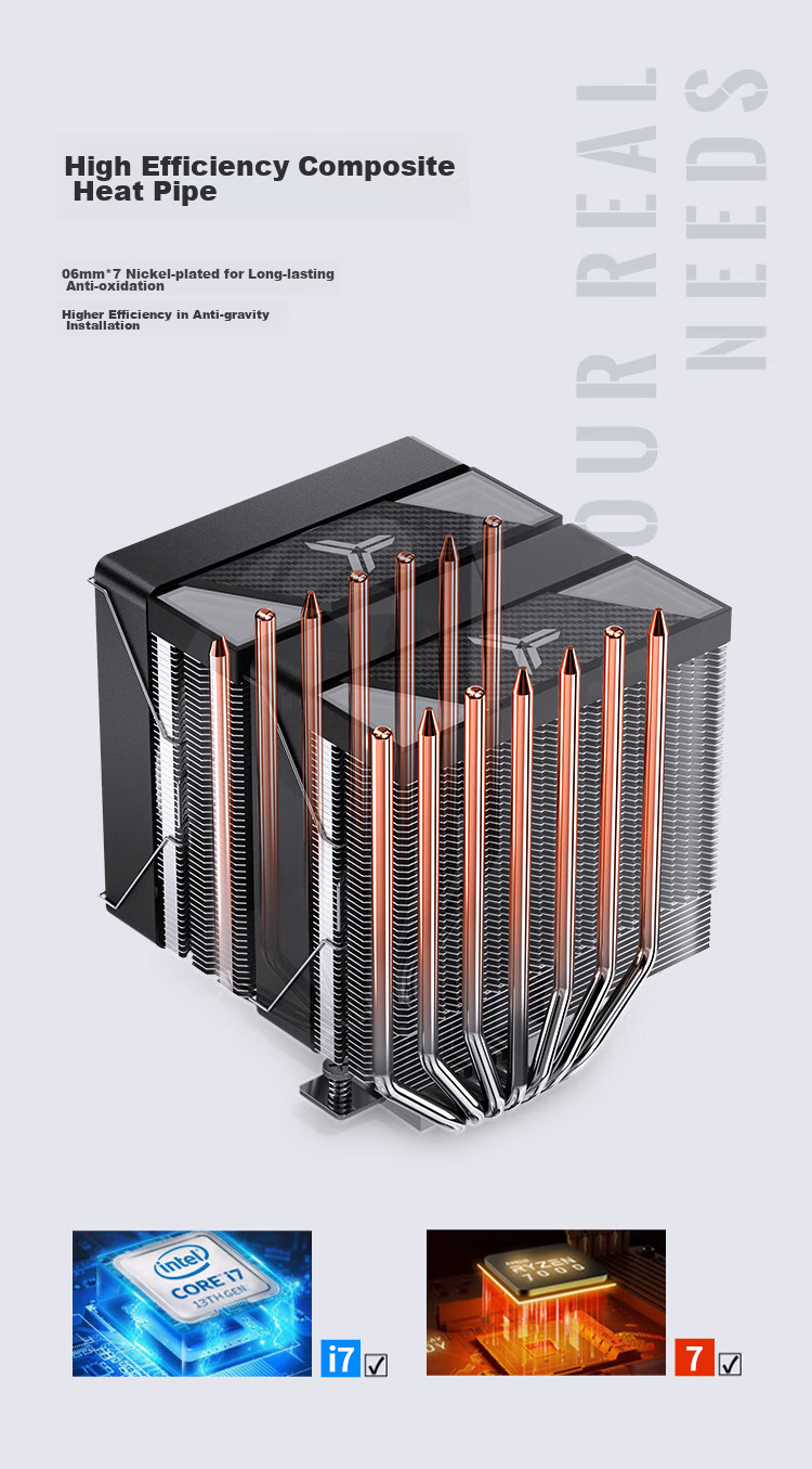 JONSBO CR-3000ARGB Version CPU Air Cooler (Dual Tower Dual Fan / Nickel-Plated 7 Heat Pipes / Motherboard ARGB Sync / PWM / Multi-Platform / Thermal Paste Included) 7