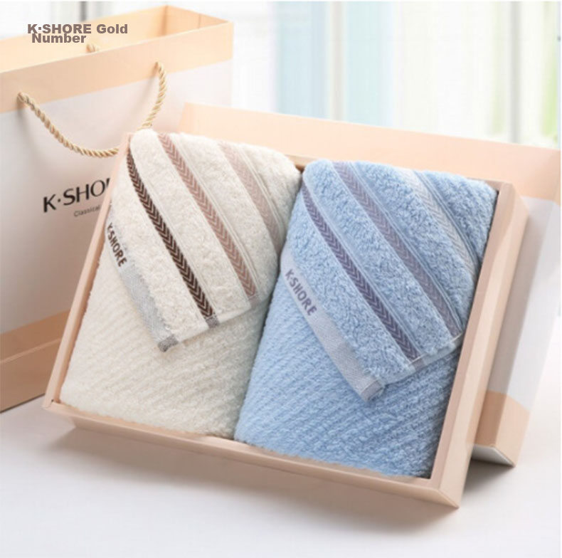 KING SHORE Towel Gift Box, Set of 2, Pure Cotton Satin Face Towels, Group Purchase, 70*34cm, 98g/piece, Includes Carrying Bag 1