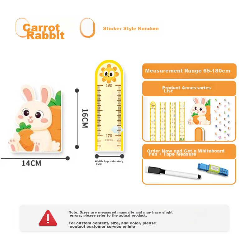 Modouyu Height Chart, 3D Cartoon Rabbit Design, Removable Living Room Baby Height Sticker, Decorative Wall Decal