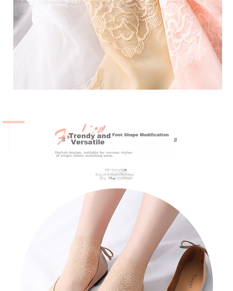 LangSha Women's Lace Stockings with Ribbons, 6 Pairs of Mesh Short Socks with Cotton Bottoms, Thin Spring And Summer Socks 4