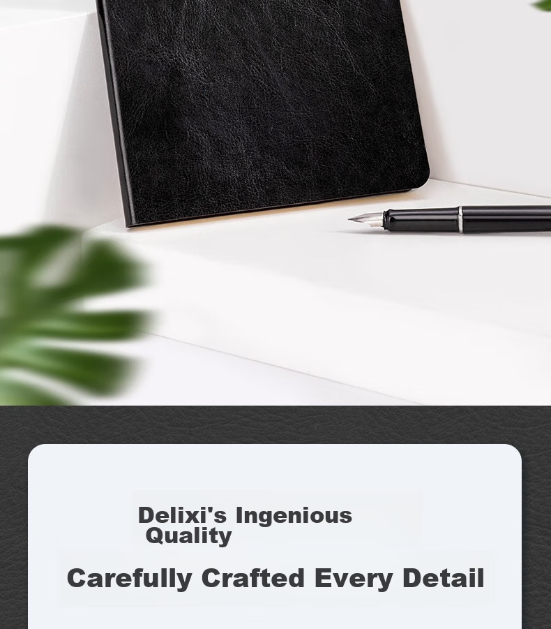 Deli 25K 80-Sheet Classic Business Leather Notebook, Soft Cover with Pasted Pages, Meeting Journal Diary Notebook, 205mm*143mm, Black, 7995 3