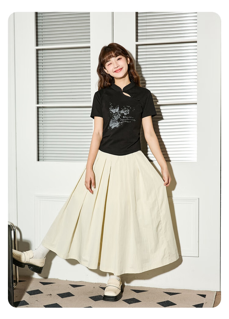 TonLion 2025 Women's New Chinese-Style Butterfly Pattern Short-Sleeve T-Shirt, Black, M 2