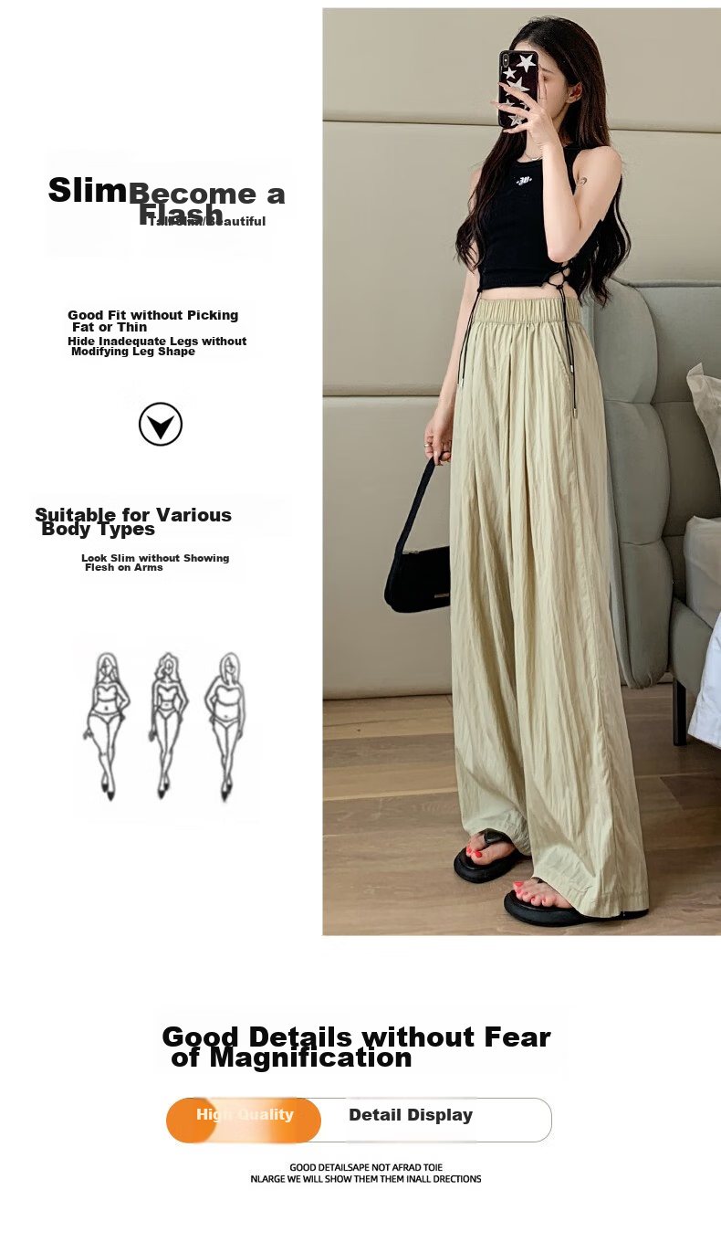 LangSha Ice Silk Wide-Leg Pants for Women, Summer High-Waist Draping Straight Cotton Linen Casual Pants, Japanese-Style Yamamoto Pants, Women's Lazy Style 12