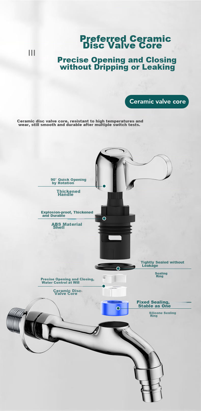BSITN Brass Washing Machine Faucet, One Inlet Two Outlets, High Flow Rate Faucet, Extended Spout, Balcony Faucet B052 7