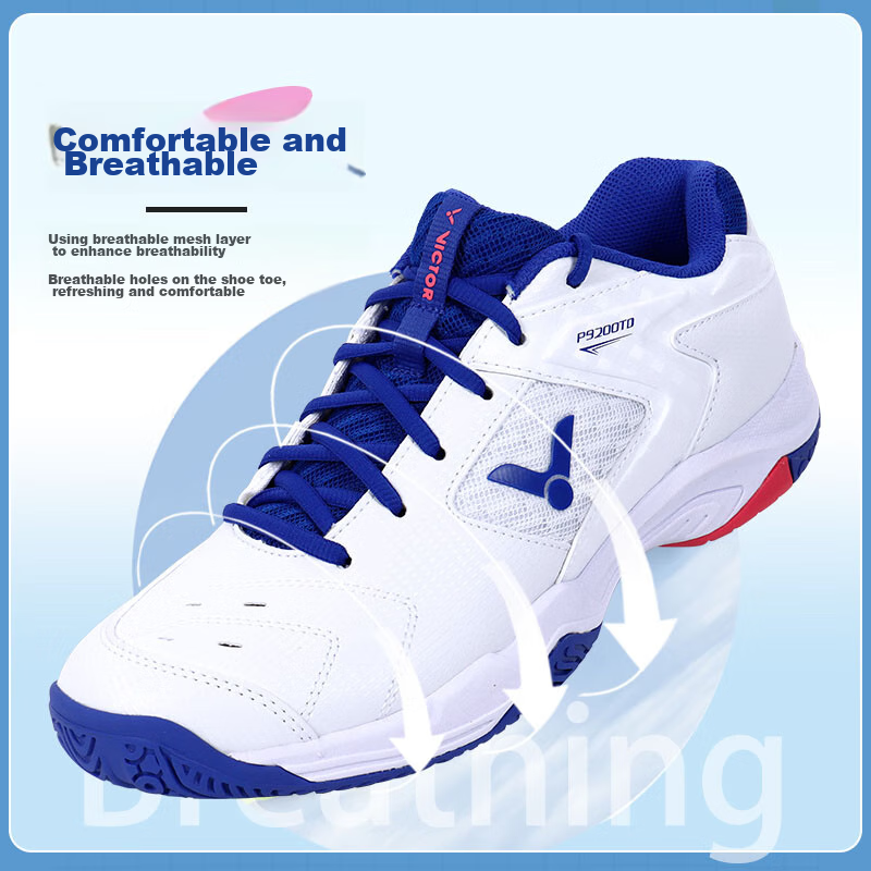 VICTOR Badminton Shoes P9200TD Breathable High-Elasticity Stable Sports Shoes, White And Blue, Size 37