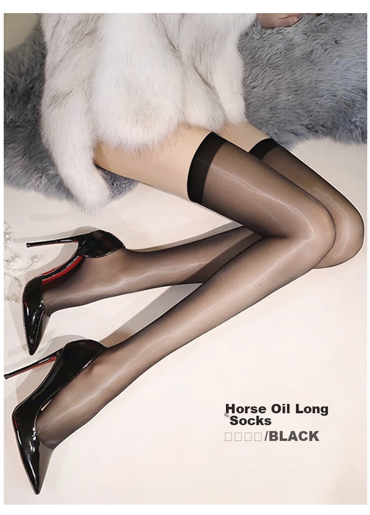 LangSha Horse Oil Silk Stockings, Mid-Calf Length, No Edge, 0D Ultra-Thin Black Silk Thigh-High Socks, Glossy Reflective Socks, Smooth And Shiny Long Tube Socks 19