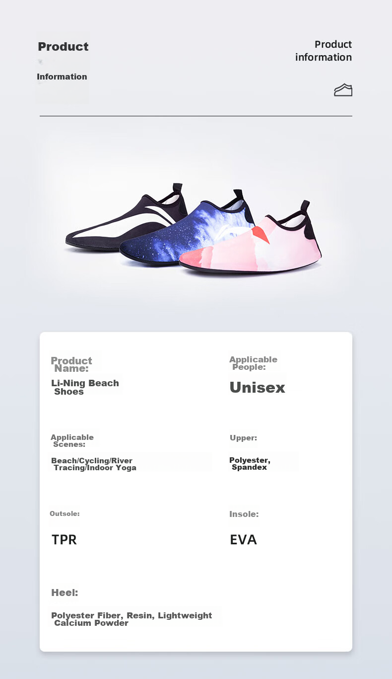 Li-Ning Beach Shoes for Men And Women, Diving Socks, Swimming Equipment, Non-Slip, for Beach Combing, Rafting, Snorkeling, Quick-Drying 9