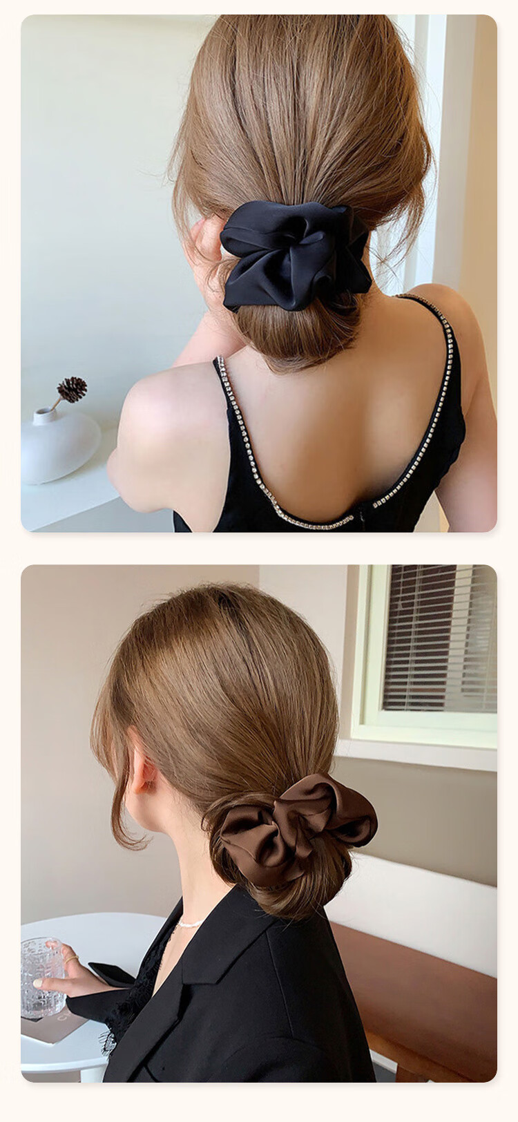 LiQing Autumn Winter French Satin Large Scrunchie Hair Tie [2 Pieces] High Ponytail Bun Hair Elastic Hair Band Hair Accessory 4