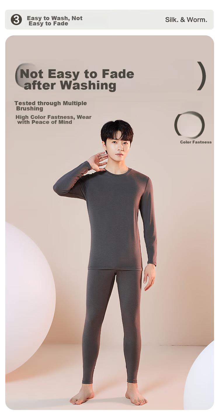 Hodo Men's Underwear with Wool, Thin Warm Base Layer, Round Neck Soft Undershirt Set, Dark Gray 8