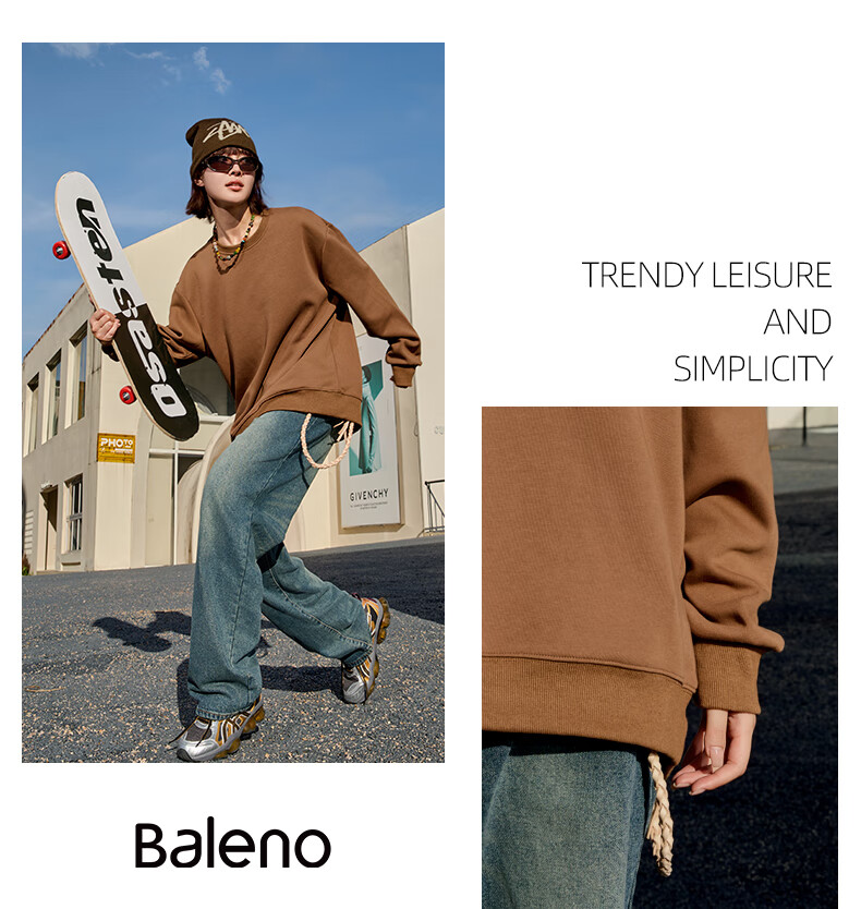 Baleno Loose Round Neck Sweatshirt for Men, Spring And Autumn Trendy Oversized Plus Size Top, Casual Versatile Solid Color Jacket for Me 14