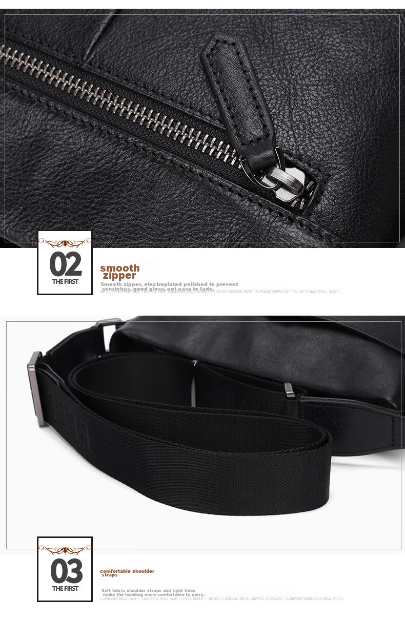 ELLE HOMME Business Men's Shoulder Bag, Top-Grain Leather Fashion Crossbody Bag, Large Capacity Vertical Men's Bag 01941 Black Birthday Gift for Boyfriend 13