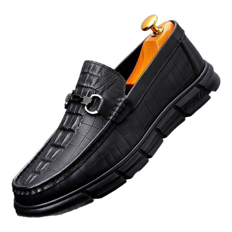 EGCHI Business Casual Leather Shoes, Men's Slip-On, Top-Grain Cowhide, Work Driving Shoes, J3328, Black, Size 38