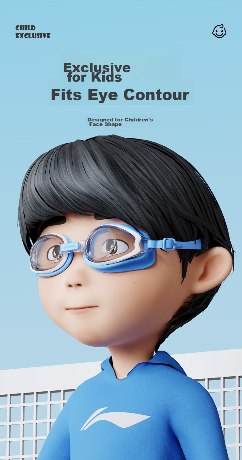 Li-Ning Children's Swimming Goggles for Boys And Girls, High-Definition Anti-Fog Comfortable Waterproof Swim Glasses And Cap Set 24602 Pink 5