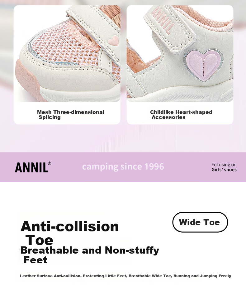 ANNIL Girls' Sandals, Summer New Style, Velcro Closure, Closed-Toe Beach Shoes, Children's Mesh Shoes for Summer, 5303 Light Pink, Size 33 9