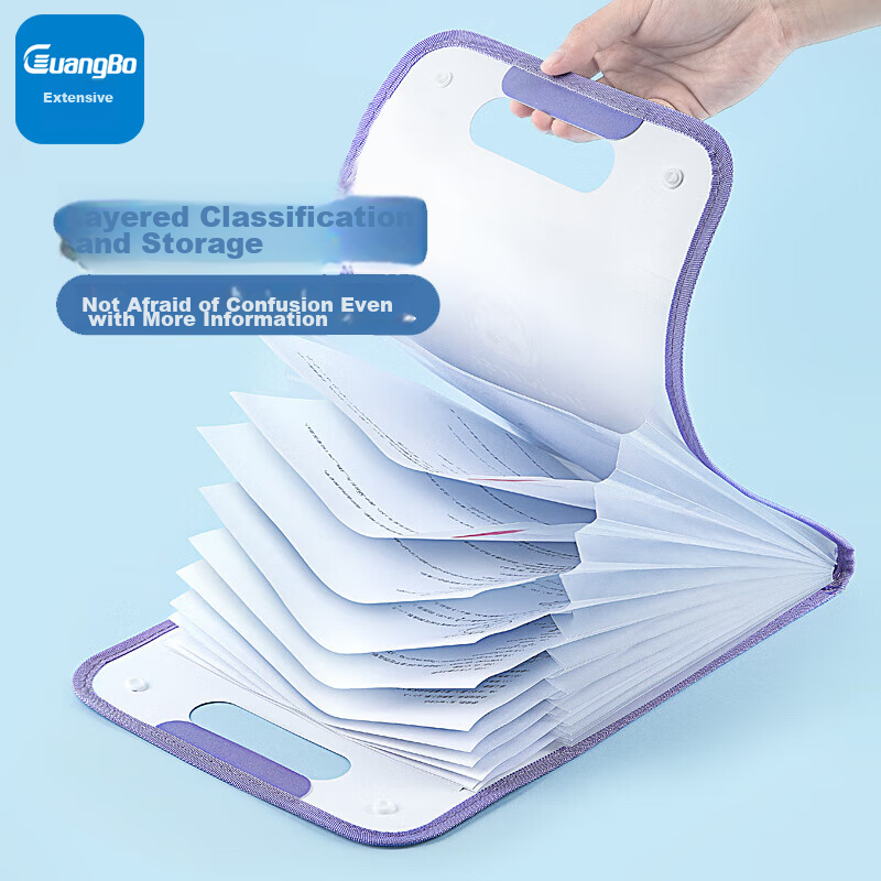 GuangBo A4 Accordion File Folder, Student Exam Paper Storage Bag, Large Capacity Classification Handheld Vertical Accordion Organizer, Purple, A76004