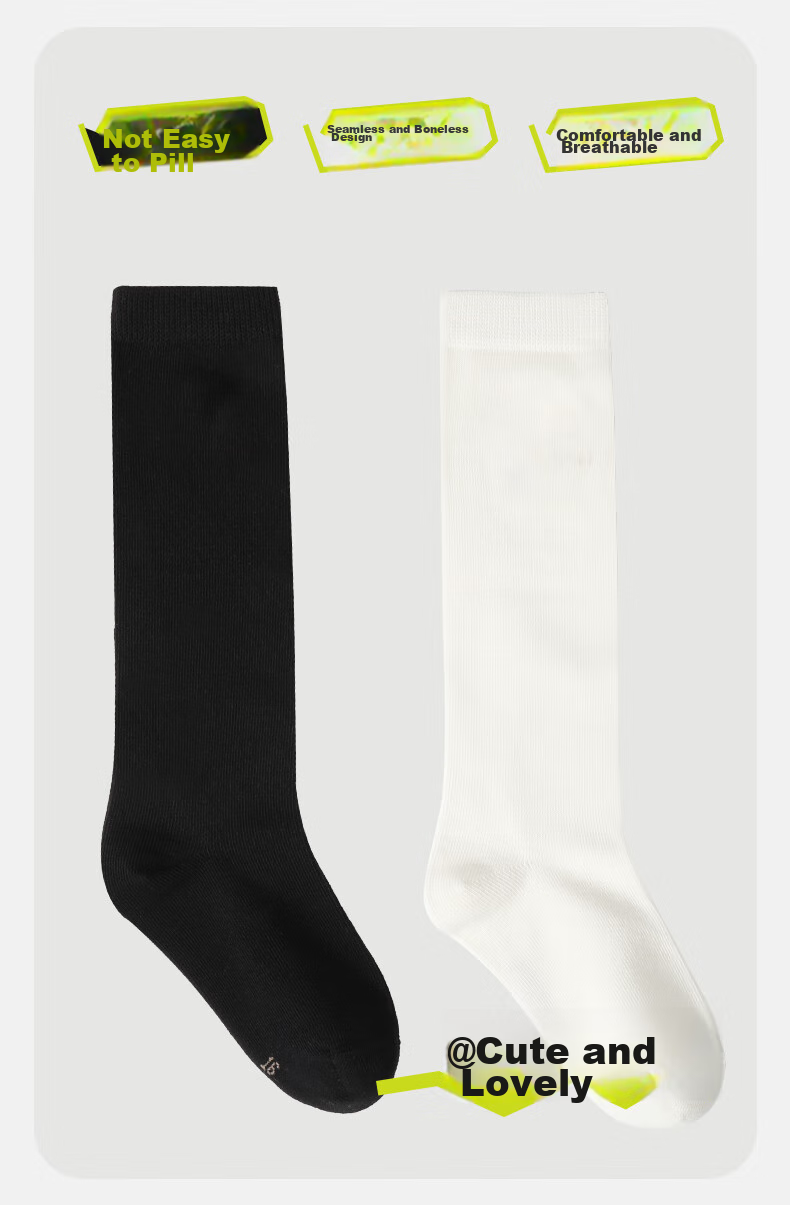 Zhiyouban Children's Mid-Calf Socks, Girls' High Socks for Spring, Autumn And Summer, Black Long Socks for Girls, White Versatile School Uniform Cotton Socks for Students 2