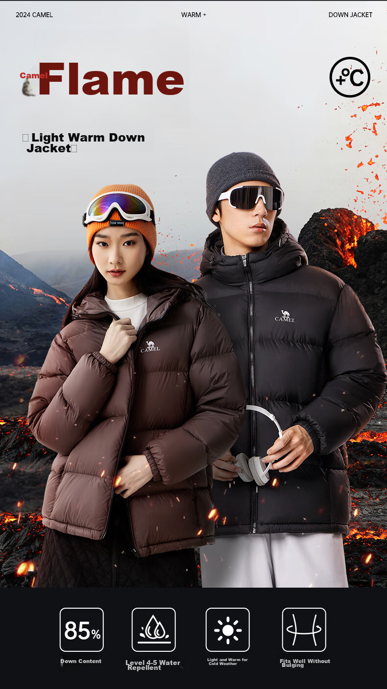 CAMEL Zhichun down Jacket for Men, Winter Thick White Duck down, Couple's Puffer Coat, Warm Outerwear M33CR07131 2