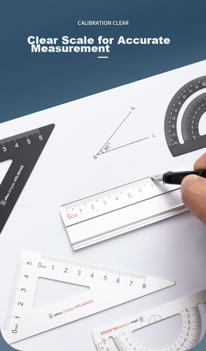 M&G Premium Series Aluminum Alloy Ruler Set for Students' Drawing, Professional Exam Drawing (15cm Straight Ruler + Two Triangle Rulers + Protractor) ARLN0459 3