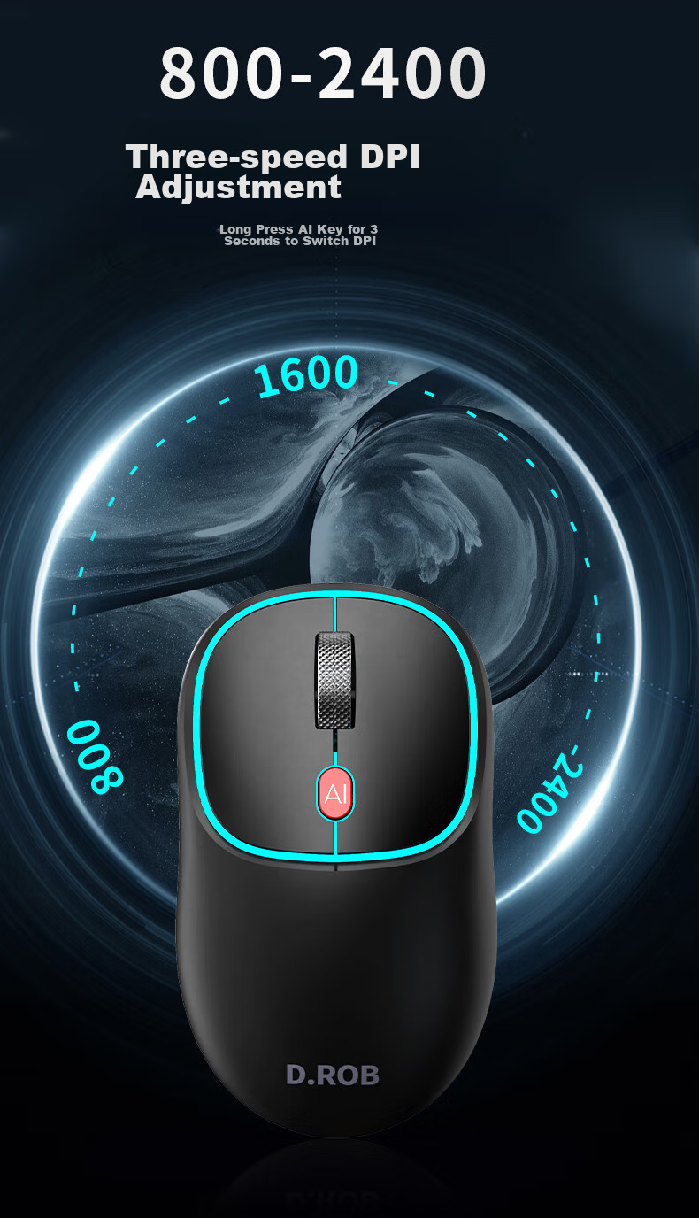 D.ROB Intelligent AI Mouse, 1200mAh Long-Lasting Wireless Silent Mouse, Ergonomic Type-C Rechargeable Office Mouse (Equipped with DeepSeek), D202 Black 16