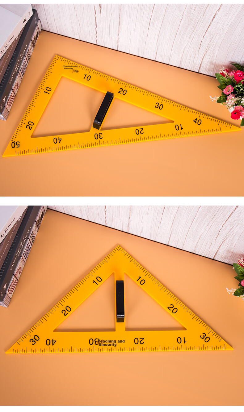 [Lowest Price Online] BOJIAO Magnetic Large Triangle Ruler Set, Teacher's Teaching Tool, Plastic Large Triangle Ruler Protractor Compass Math Teaching Aid, Magnetic 60-Degree Triangle Ruler (Yellow) 7