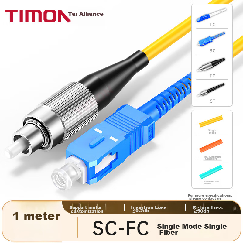 TIMON Fiber Optic Patch Cable, FC-SC Single-Mode Single-Core, SC-FC Gigabit And 10 Gigabit UPC Patch Cable, OS2 Low Smoke Zero Halogen LSZH Pigtail Fiber Optic Cable, 1 Meter, TM-GSM