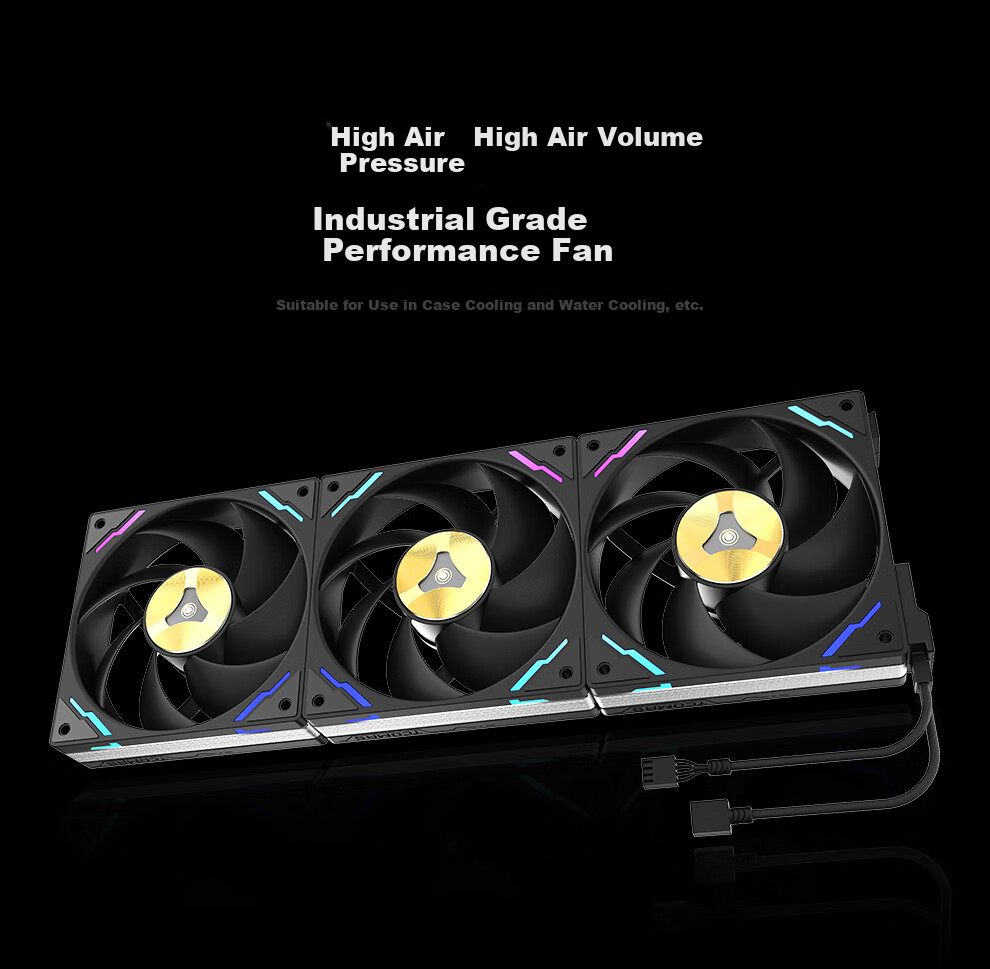TCOMAS Titanium Zirconium FC700PRO High-Pressure Airflow Industrial-Grade Cooling Fan, Magnetic Attraction, Black, Three-Pack, 12cm (PWM Multi-Mode Adjustable / 3200 High Speed) 3