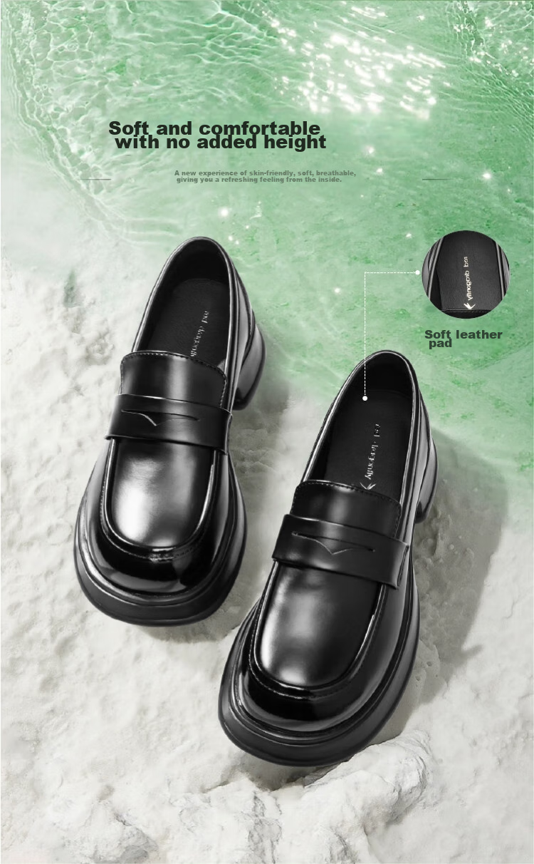 RED DRAGONFLY Slip-On Loafers, Spring And Autumn Thick-Soled Heightening Women's Flats, Academic Style JK Women's Shoes, WLB24643, Black, Size 39 5